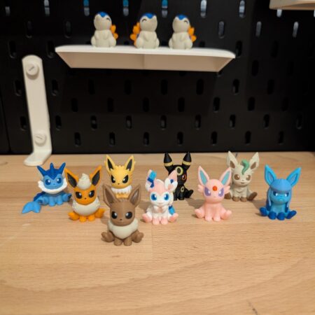 Chibi Eeveelution Mini Figurine Set – 9 Pokémon Figures in Multicolor PLA | 3D Printed Eevee, Jolteon, Vaporeon, Umbreon, Sylveon & More