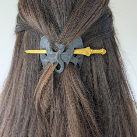 Elegant Dragon Crest Hairpin with Sword Pin – Fantasy Hair Accessory for Cosplay, LARP, or Everyday Magic