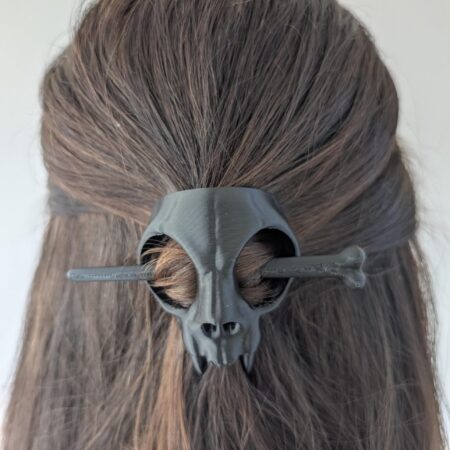 Cat Skull Hairpin – Gothic Fantasy Hair Accessory for Witchy Aesthetic, Dark Academia, and Mysterious Cosplay Looks