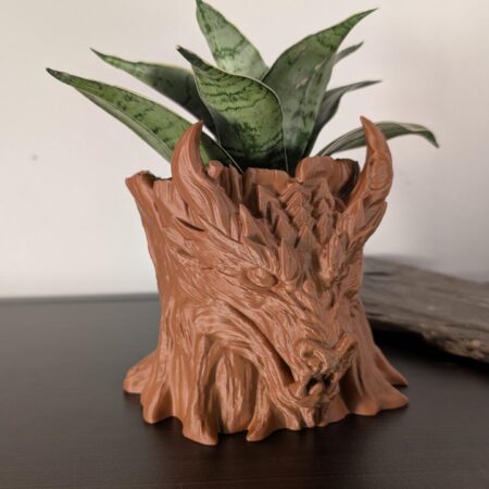 Mystical Dragon Tree Stump Planter – Fantasy Horned Dragon Head Flower Pot for Succulents, Herbs & Home or Garden Décor, Grove keeper