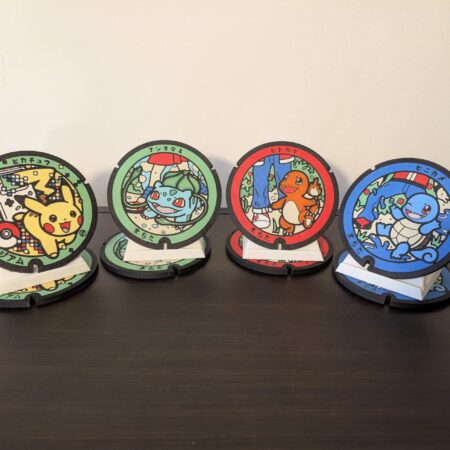 Pokémon Manhole Cover Coaster Set 1 • Bulbasaur, Charmander, Squirtle & Pikachu • Japanese Poké Lids Home Decor • Anime Gift Set 1